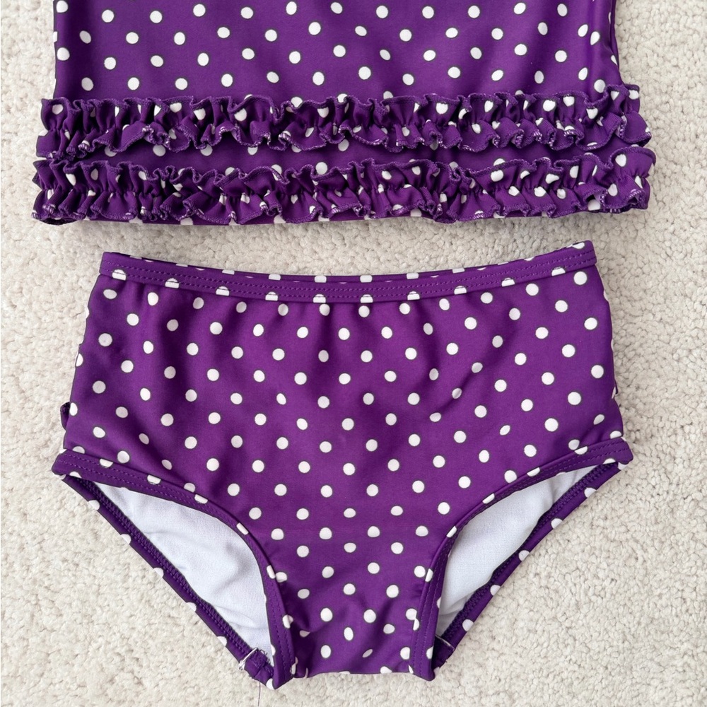 Ruffle Butts Purple Polka Dot Rashguard Set - Picture 2 of 12